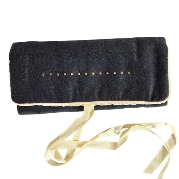 Swarovski Other - Swarovski Velvet Jewelry Roll Travel Organizer Black Gold Satin Crystal Pouch